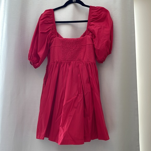 Maeve by Anthropologie Dark Pink/Red Puff Sleeve Mini Dress Size XSP - Picture 3 of 5